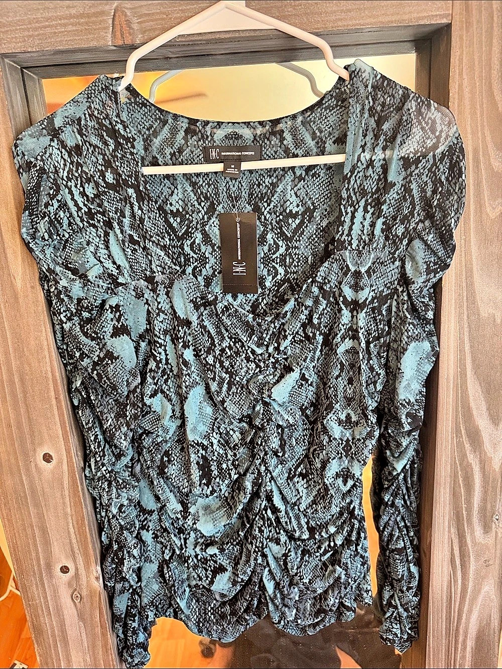 INC Animal Print Top in Blue & Black Size Medium NWT